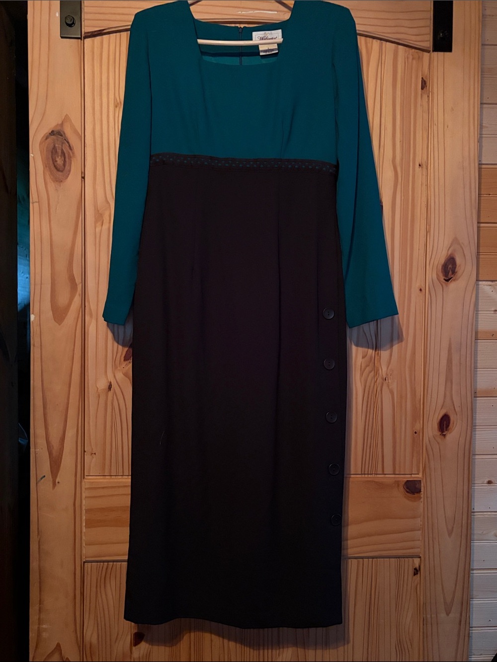 Older Worthington green and Black Long Sleeve Two-Tone Dress